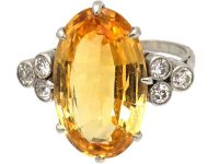 Early 20th Century 18ct White Gold Ring set with a Large Topaz & Diamonds