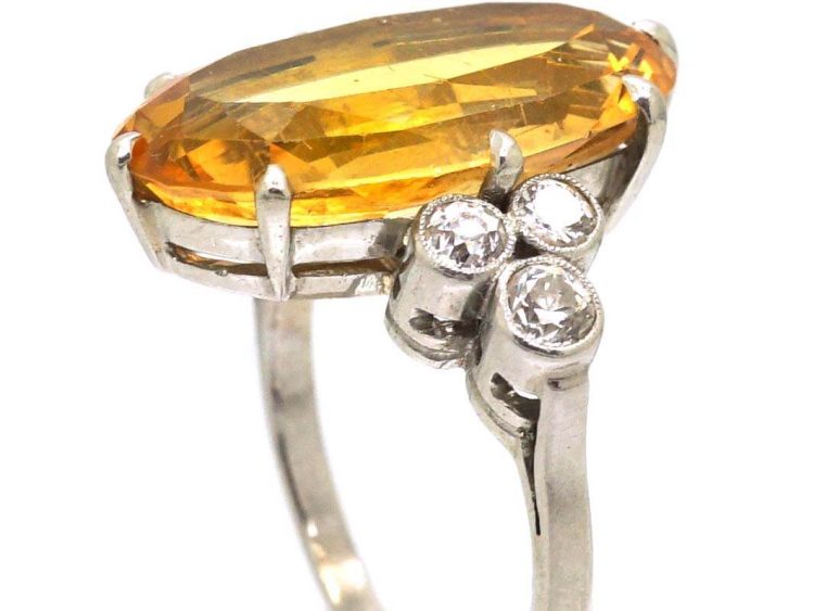 Early 20th Century 18ct White Gold Ring set with a Large Topaz & Diamonds