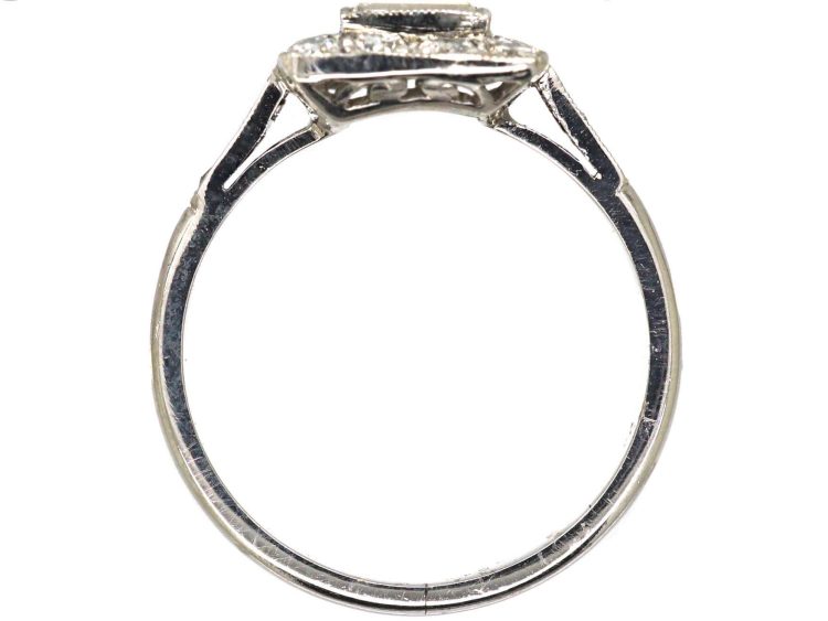 Art Deco Platinum Rectangular Shaped Ring set with Baguette & Round Diamonds