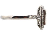 Art Deco Platinum Rectangular Shaped Ring set with Baguette & Round Diamonds