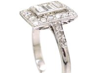 Art Deco Platinum Rectangular Shaped Ring set with Baguette & Round Diamonds