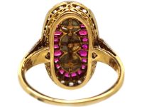 Art Deco 18ct Gold & Platinum Oval Ring set with Natural Pearls, Rubies & Rose Diamonds