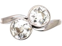 Early 20th Century 18ct White Gold, Two Stone Diamond Crossover Ring