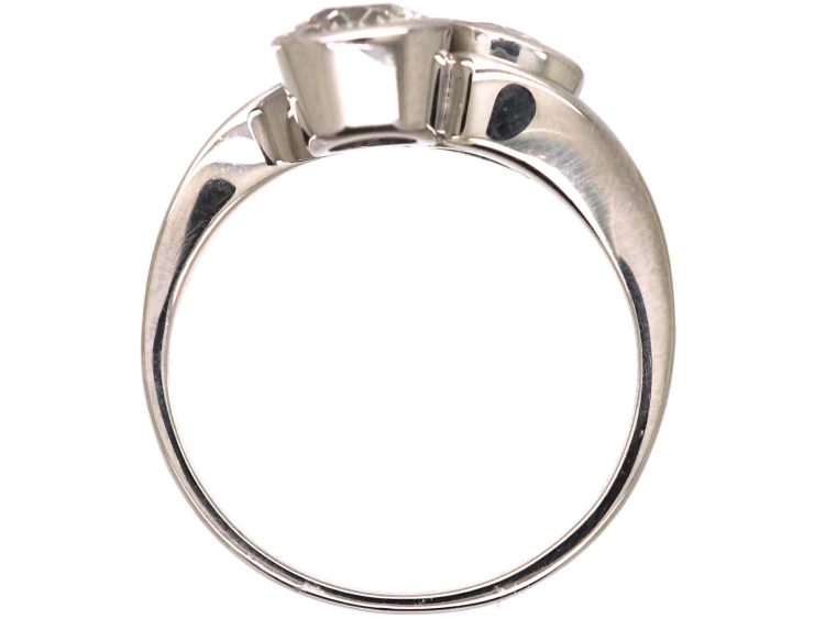 Early 20th Century 18ct White Gold, Two Stone Diamond Crossover Ring