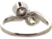 Early 20th Century 18ct White Gold, Two Stone Diamond Crossover Ring