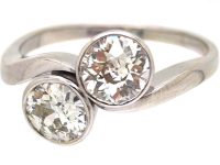 Early 20th Century 18ct White Gold, Two Stone Diamond Crossover Ring