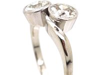 Early 20th Century 18ct White Gold, Two Stone Diamond Crossover Ring