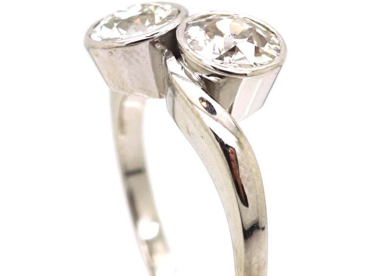 Early 20th Century 18ct White Gold, Two Stone Diamond Crossover Ring