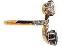 French Art Nouveau 18ct Gold & Platinum, Diamond & Sapphire Twist Ring