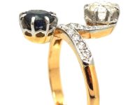 French Art Nouveau 18ct Gold & Platinum, Diamond & Sapphire Twist Ring