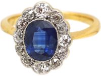 Edwardian 18ct Gold & Platinum Sapphire & Diamond Oval Ring