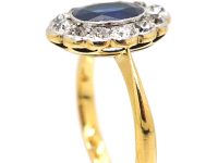 Edwardian 18ct Gold & Platinum Sapphire & Diamond Oval Ring