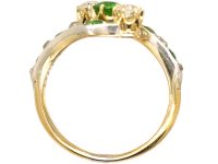 Edwardian 18ct Gold & Platinum Crossover Ring set with Green Garnets & Diamonds