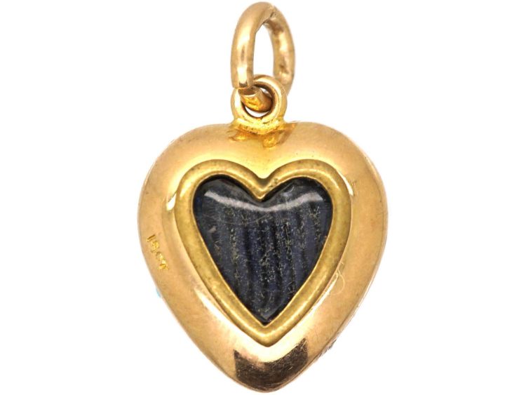 Edwardian 15ct Gold Heart Shaped Pendant set with Turquoise & Natural Split Pearls