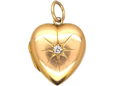 Edwardian 15ct Gold Heart Shaped Locket set with a Diamond