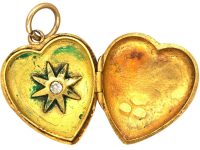 Edwardian 15ct Gold Heart Shaped Locket set with a Diamond
