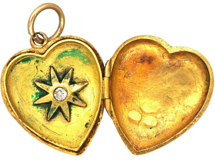 Edwardian 15ct Gold Heart Shaped Locket set with a Diamond