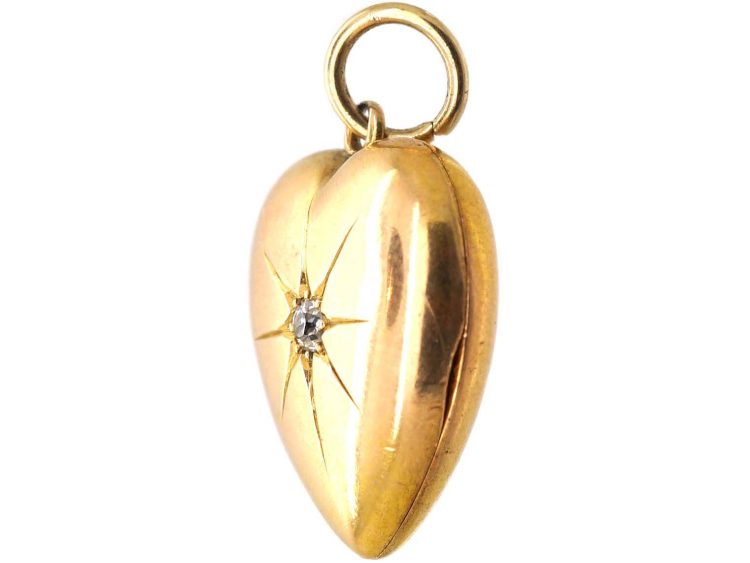 Edwardian 15ct Gold Heart Shaped Locket set with a Diamond