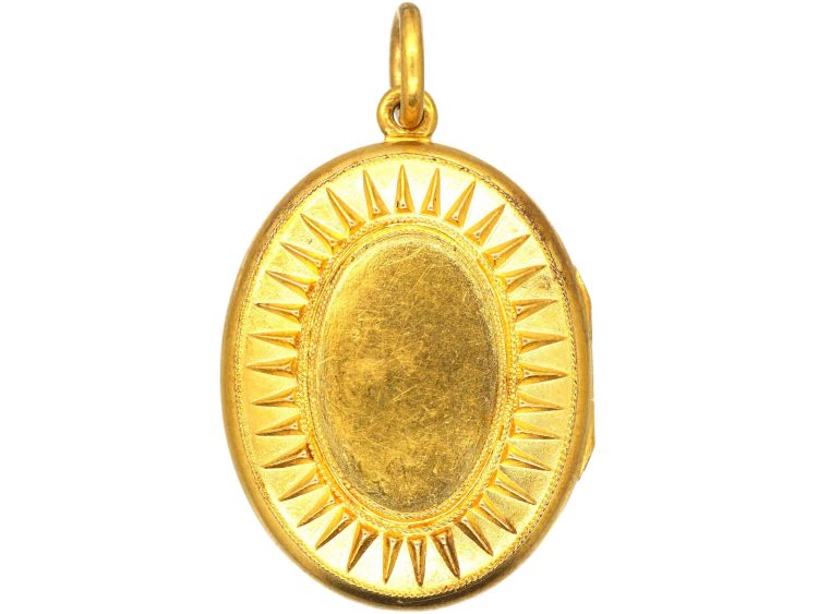 Victorian 15ct Gold Oval Locket with Starburst motif