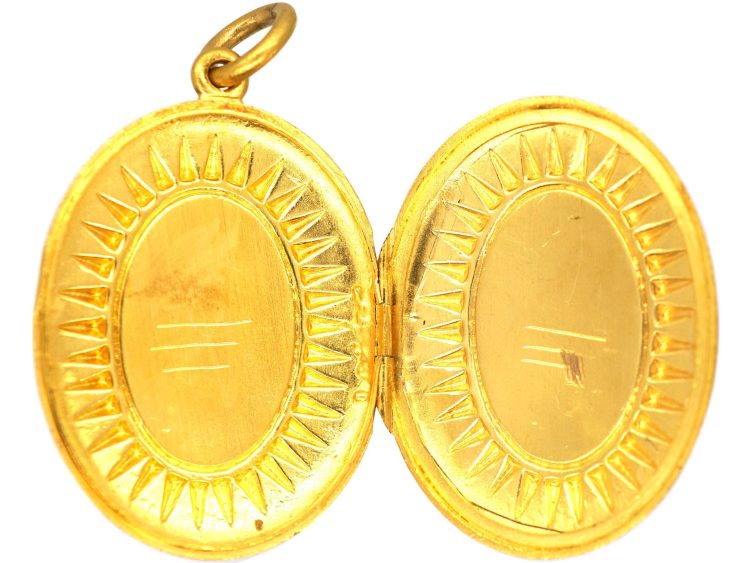 Victorian 15ct Gold Oval Locket with Starburst motif