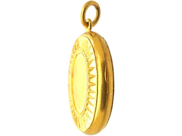 Victorian 15ct Gold Oval Locket with Starburst motif