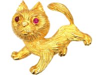Vintage 18ct Gold Dog Brooch with Ruby Eyes by Cartier