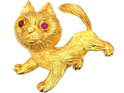 Vintage 18ct Gold Dog Brooch with Ruby Eyes by Cartier