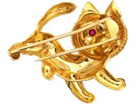 Vintage 18ct Gold Dog Brooch with Ruby Eyes by Cartier