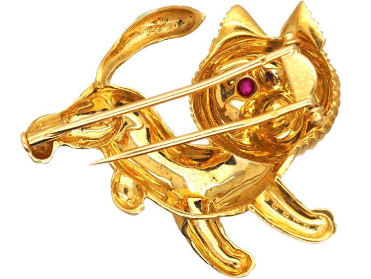 Vintage 18ct Gold Dog Brooch with Ruby Eyes by Cartier