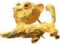 Vintage 18ct Gold Dog Brooch with Ruby Eyes by Cartier
