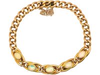 Edwardian 15ct Gold Curb Link Bracelet set with Opals