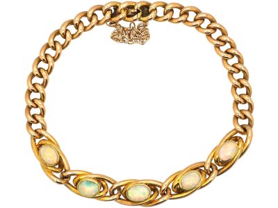 Edwardian 15ct Gold Curb Link Bracelet set with Opals