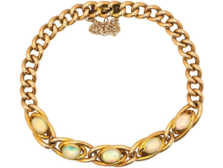 Edwardian 15ct Gold Curb Link Bracelet set with Opals
