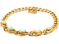 Edwardian 15ct Gold Curb Link Bracelet set with Opals