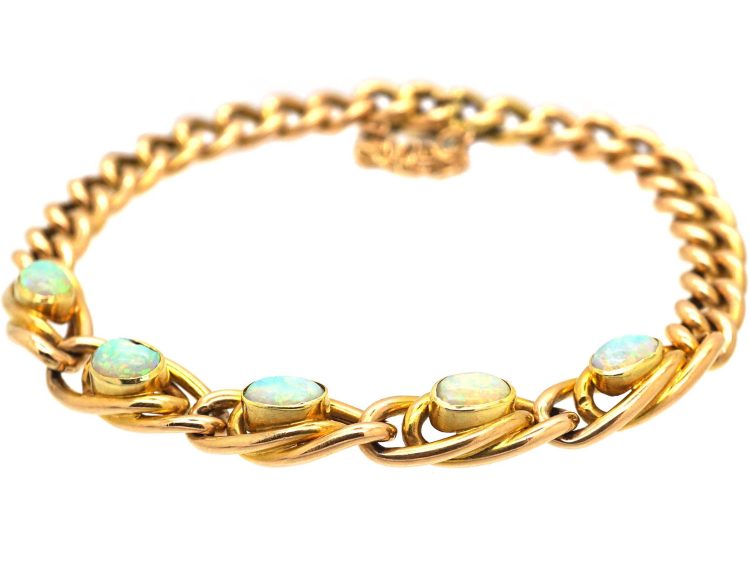 Edwardian 15ct Gold Curb Link Bracelet set with Opals