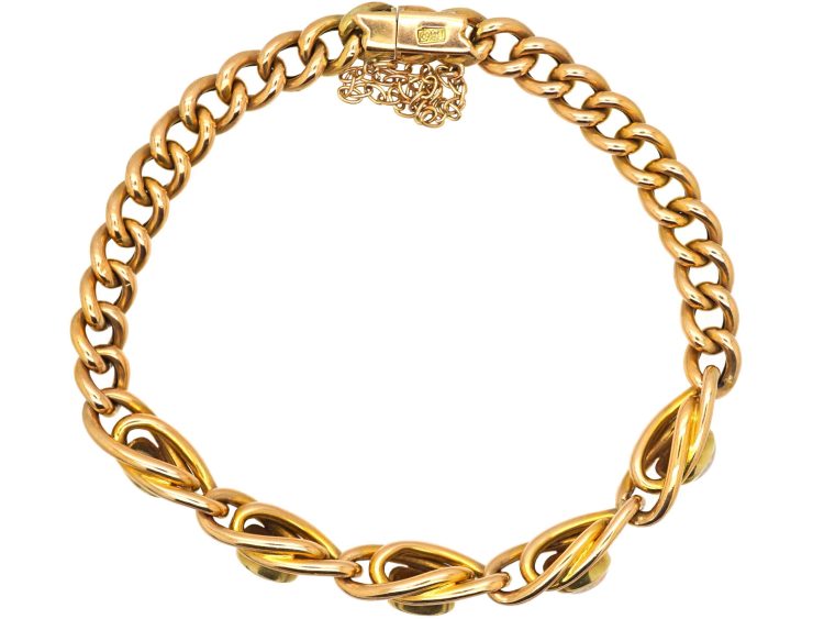 Edwardian 15ct Gold Curb Link Bracelet set with Opals
