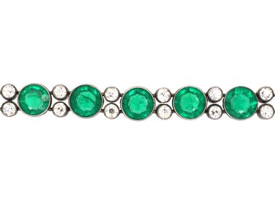 Art Deco Silver, Green & White Paste Bracelet