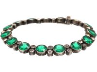 Art Deco Silver, Green & White Paste Bracelet