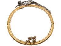 French 19th Century 18ct Gold & Silver Bangle with Lizard set with Diamonds & Ruby Eyes