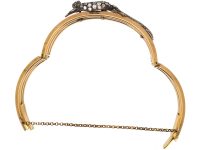 French 19th Century 18ct Gold & Silver Bangle with Lizard set with Diamonds & Ruby Eyes