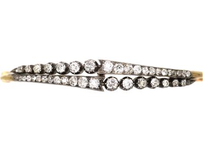 Victorian 15ct Gold & Silver Bangle set with Diamonds