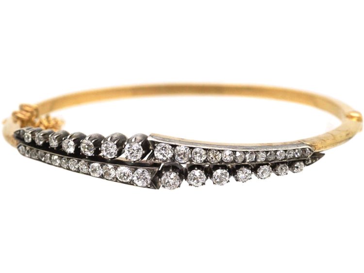 Victorian 15ct Gold & Silver Bangle set with Diamonds