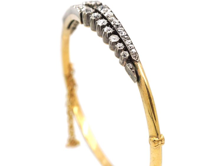 Victorian 15ct Gold & Silver Bangle set with Diamonds