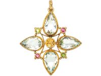 Arts & Crafts 15ct Gold, Aquamarine & Toumaline Pendant