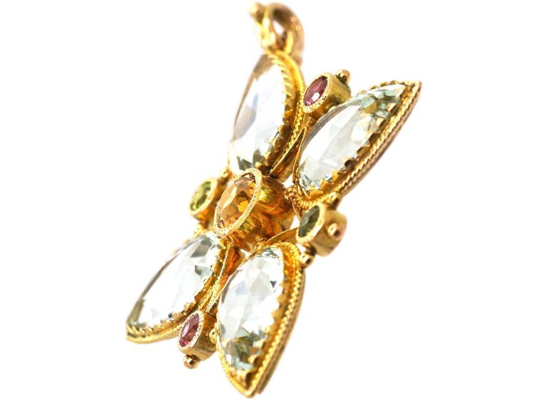 Arts & Crafts 15ct Gold, Aquamarine & Toumaline Pendant