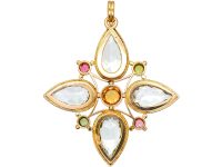Arts & Crafts 15ct Gold, Aquamarine & Toumaline Pendant