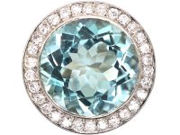 Art Deco 18ct White Gold Large Aquamarine & Diamond Cluster Ring in OrIginal Case