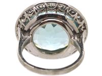 Art Deco 18ct White Gold Large Aquamarine & Diamond Cluster Ring in OrIginal Case