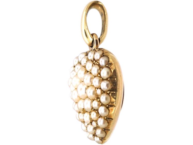 Edwardian 15ct Gold Heart Pendant set with Natural Split Pearls