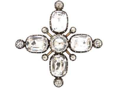 Georgian Silver & Gold Cross Brooch / Pendant set with Rock Crystal